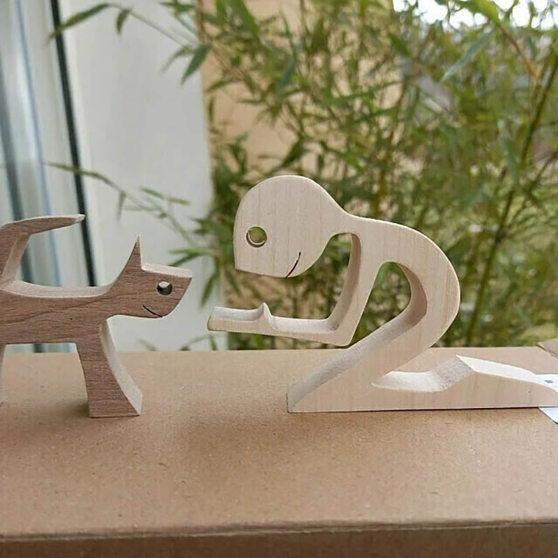๐Man and Cat Wood Sculpture Ornaments
