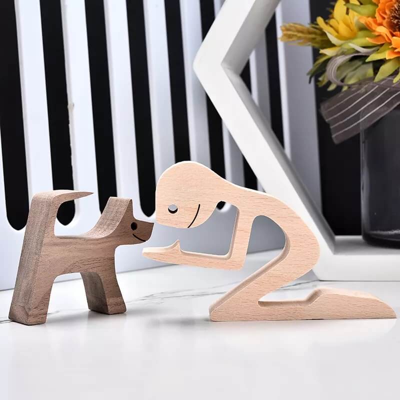 ๐Man and Cat Wood Sculpture Ornaments