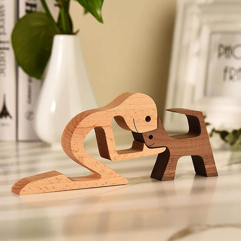 ๐Man and Cat Wood Sculpture Ornaments