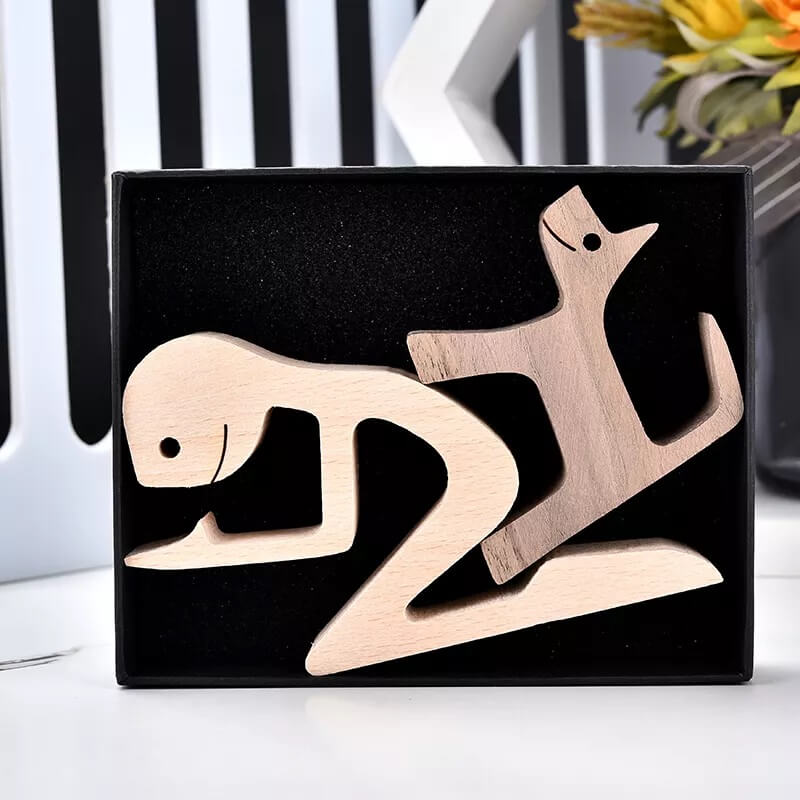 ๐Man and Cat Wood Sculpture Ornaments