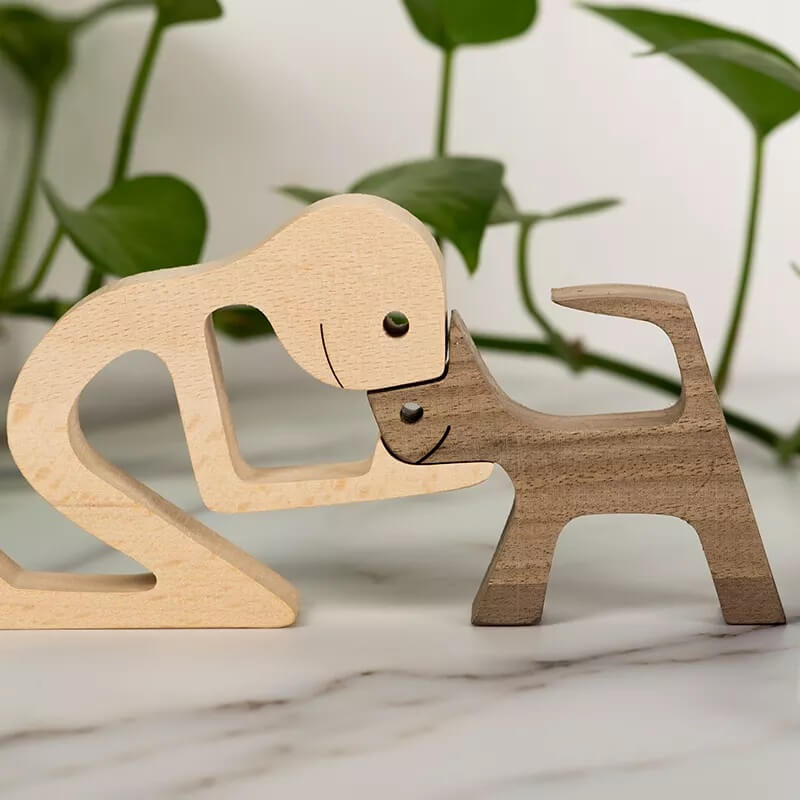๐Man and Cat Wood Sculpture Ornaments