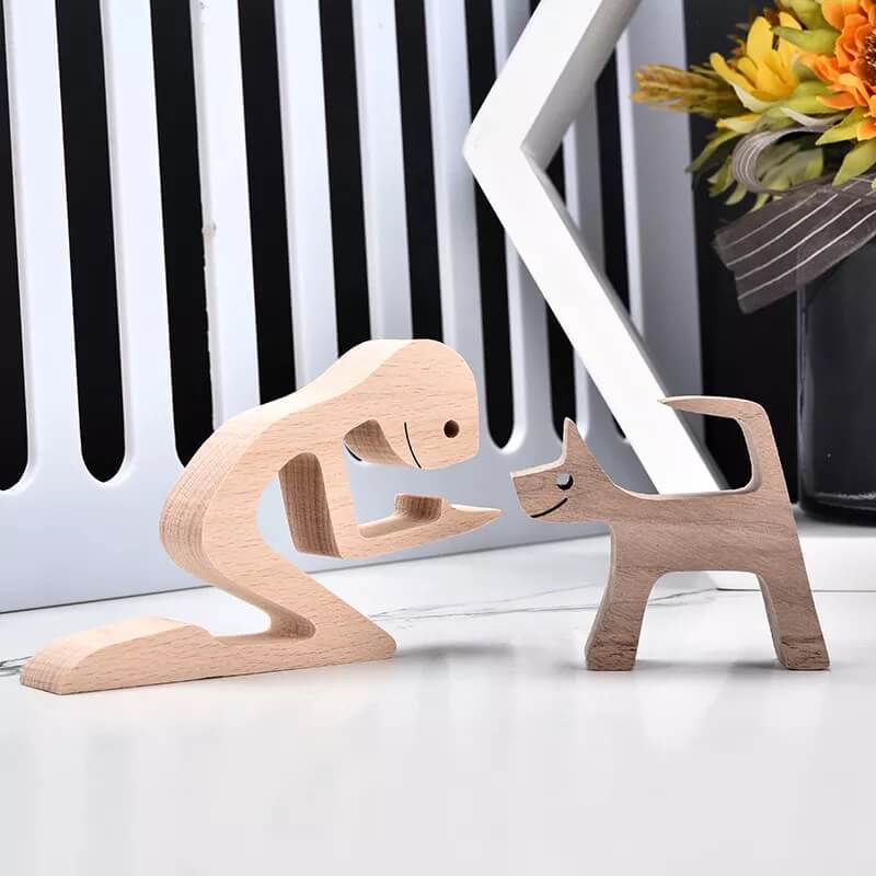 ๐Man and Cat Wood Sculpture Ornaments