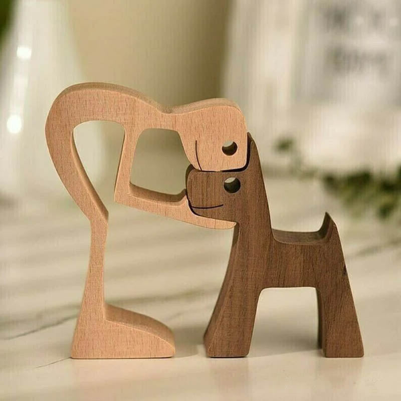 ๐Man and Dog Wood Sculpture Ornaments