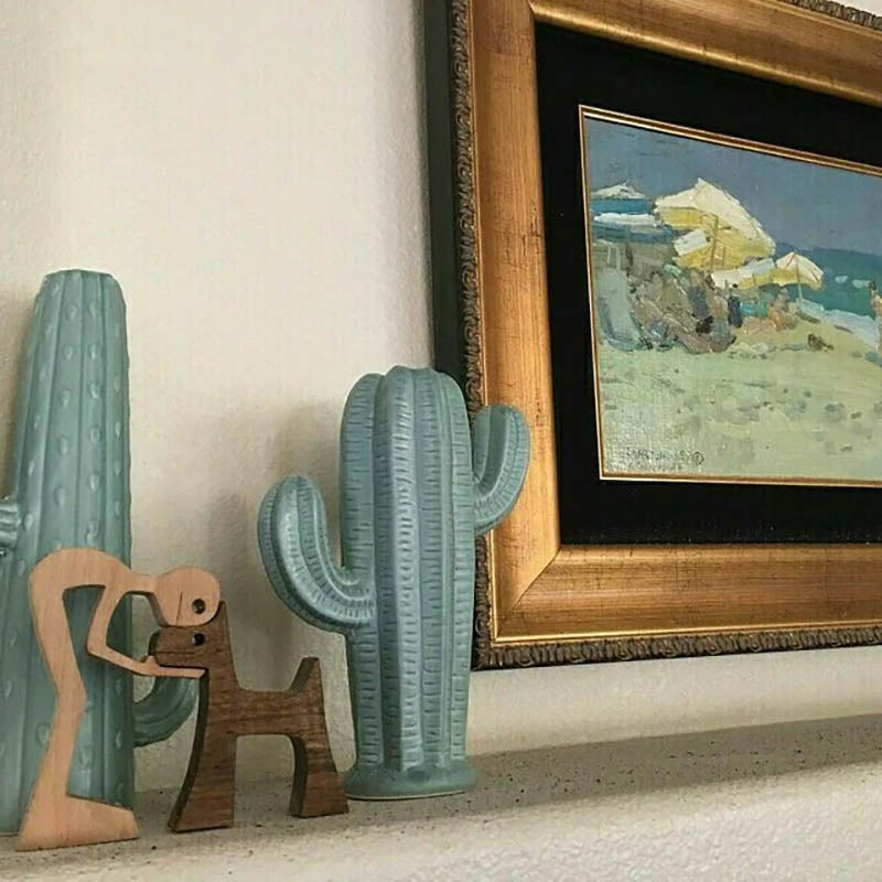 ๐Man and Dog Wood Sculpture Ornaments