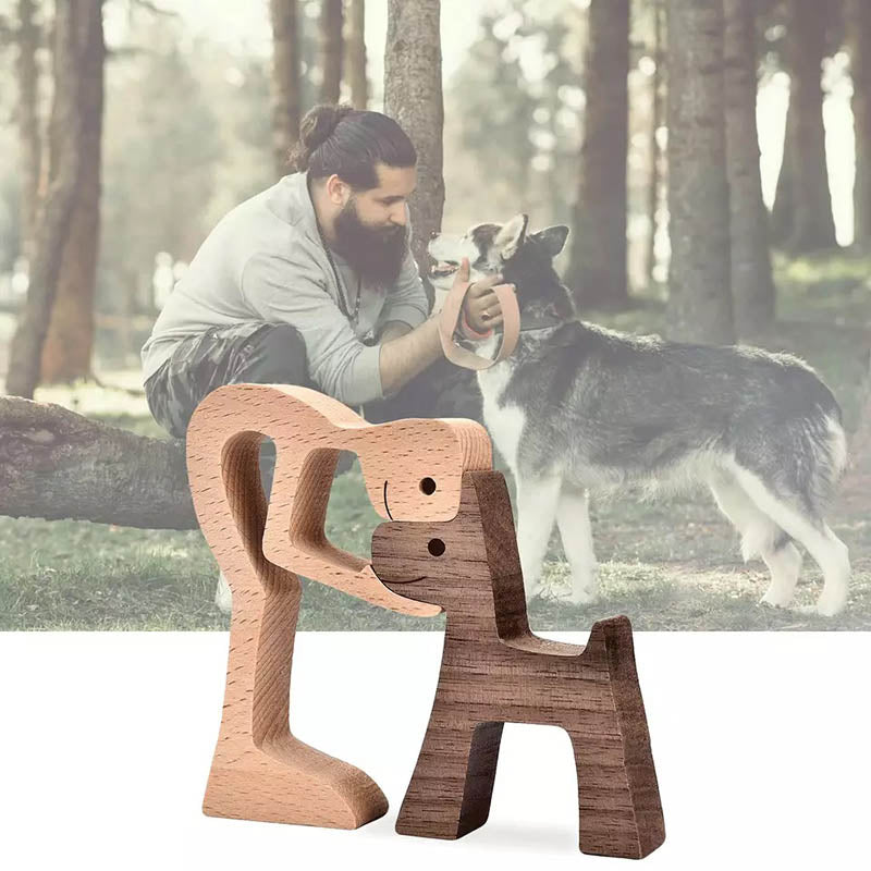 ๐Man and Dog Wood Sculpture Ornaments