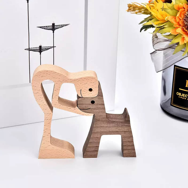 ๐Man and Dog Wood Sculpture Ornaments