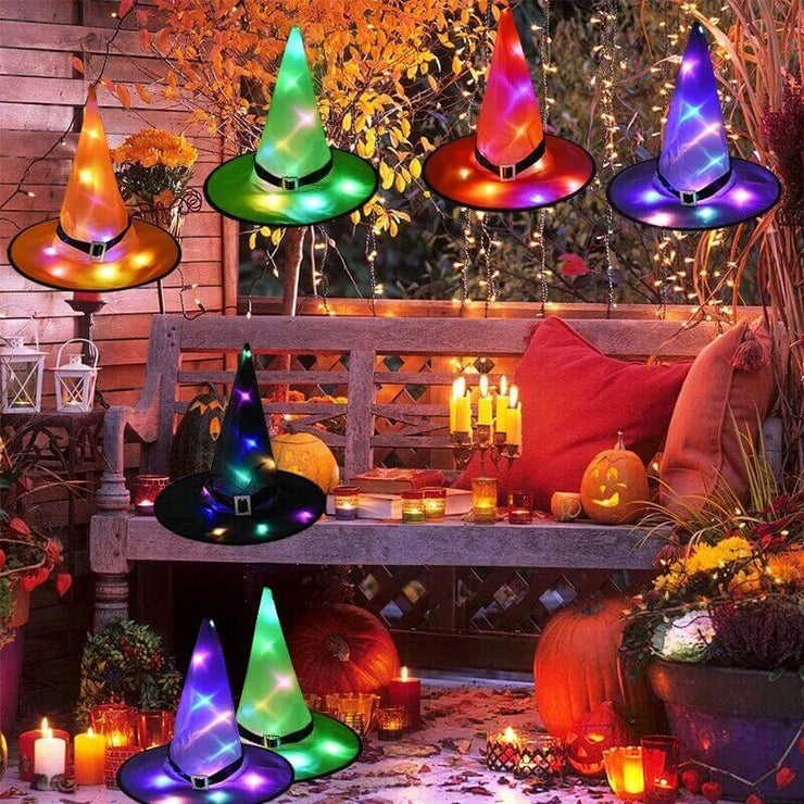 Glowing Witch Hat Decorations - 2 in 1 Hanging/Wearable