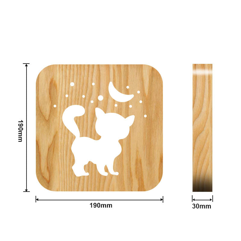 Moon Kitten Wooden Decorative Light