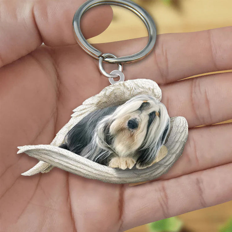 Sleeping Angel Acrylic Keychain Bearded Collie