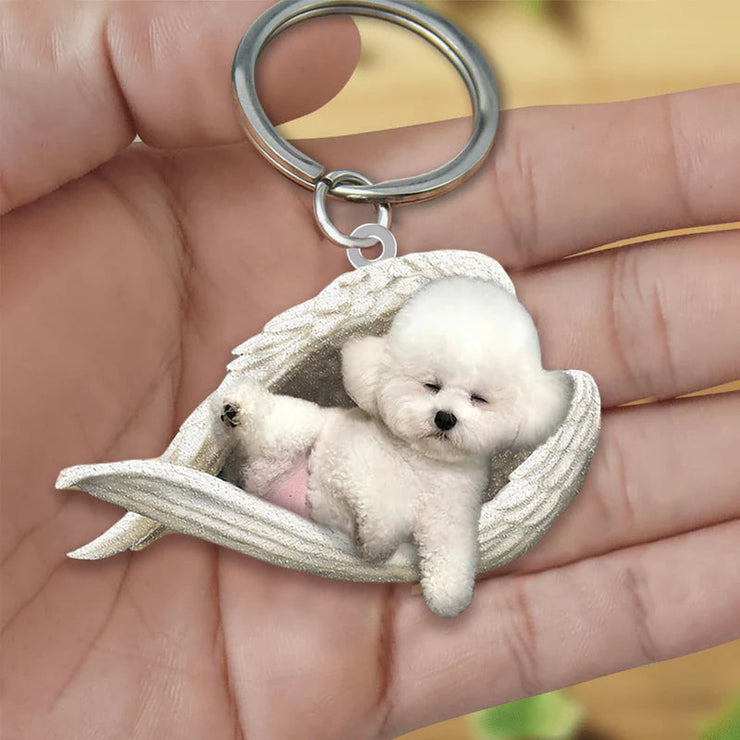 Sleeping Angel Acrylic Keychain Bichon Frise