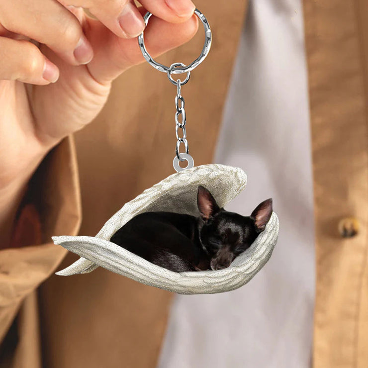 Sleeping Angel Acrylic Keychain Black Chihuahua