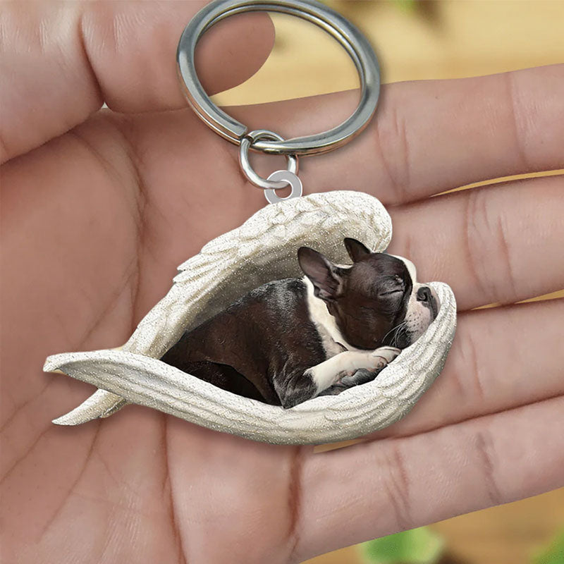 Sleeping Angel Acrylic Keychain Boston Terrier