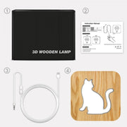 Cat Shape 3 Wooden Decorative Light