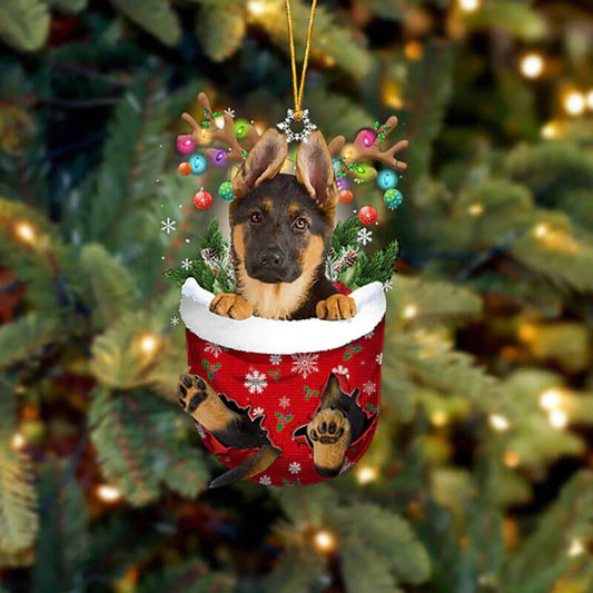 German Shepherd In Snow Pocket Christmas Ornament SP026