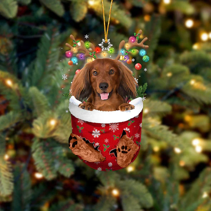 Dachshund In Snow Pocket Christmas Ornament SP047