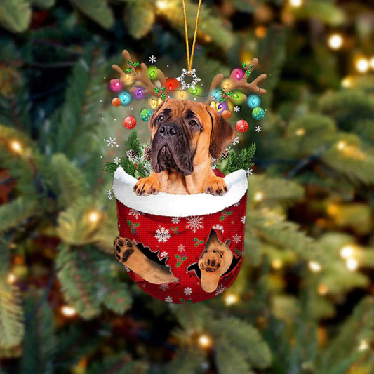 Bullmastiff In Snow Pocket Christmas Ornament SP088