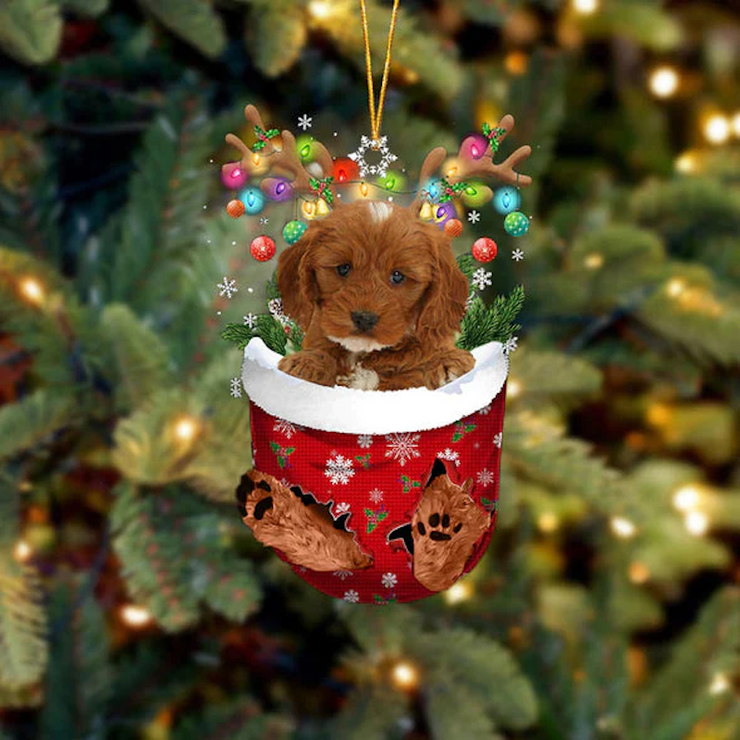 Cockapoo In Snow Pocket Christmas Ornament SP097