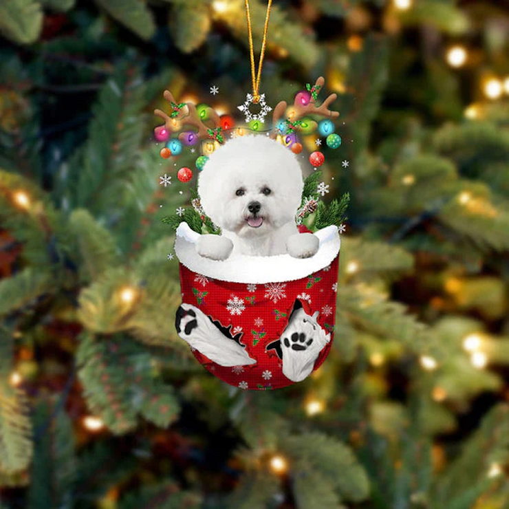 Bichon Frise In Snow Pocket Christmas Ornament SP103