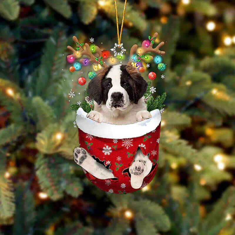 Saint Bernard In Snow Pocket Christmas Ornament SP116