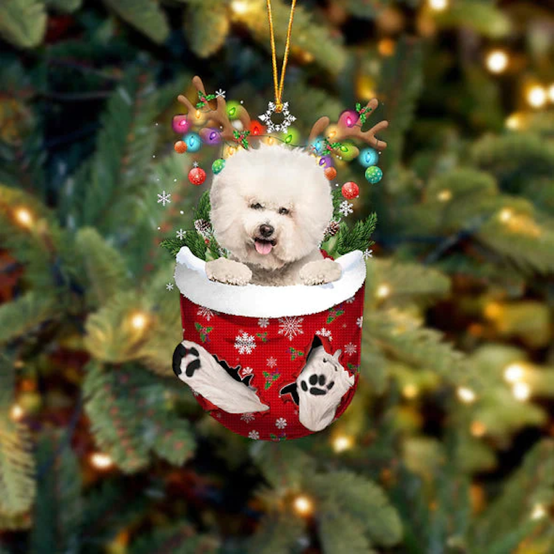 Bichon Frise In Snow Pocket Christmas Ornament SP233