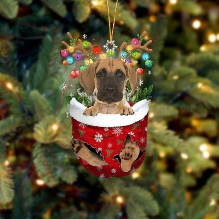 Great Dane In Snow Pocket Christmas Ornament SP251