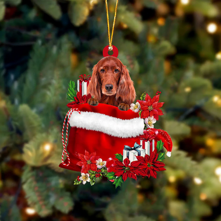 Irish Setter In Gift Bag Christmas Ornament GB018