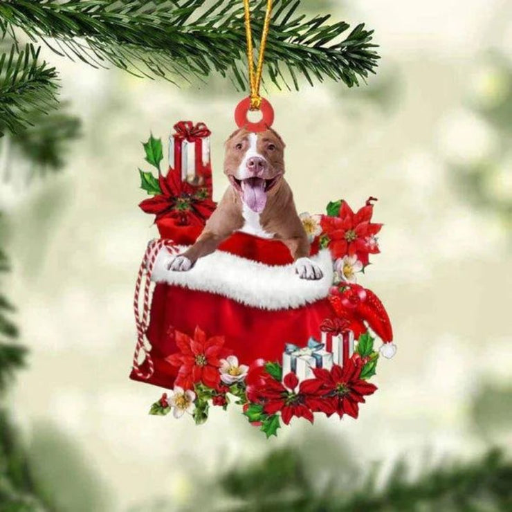 Pit Bull In Gift Bag Christmas Ornament GB058