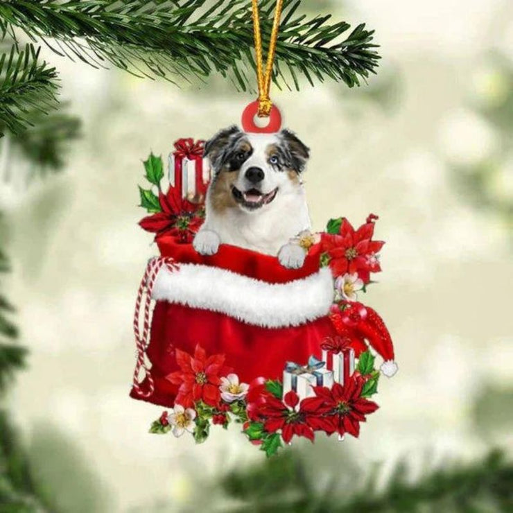 Australian Shepherd In Gift Bag Christmas Ornament GB140