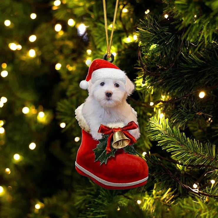 Coton De Tulear In Santa Boot Christmas Hanging Ornament SB026