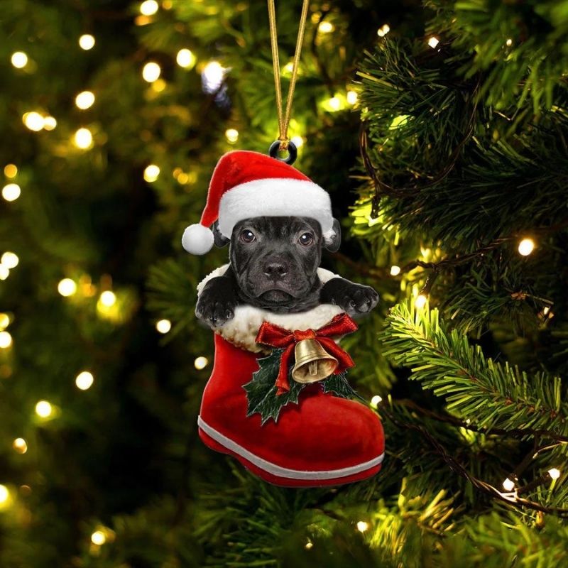 American Staffordshire Terrier In Santa Boot Christmas Hanging Ornament SB067