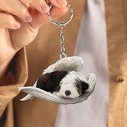 Sleeping Angel Acrylic Keychain Old English Sheepdog