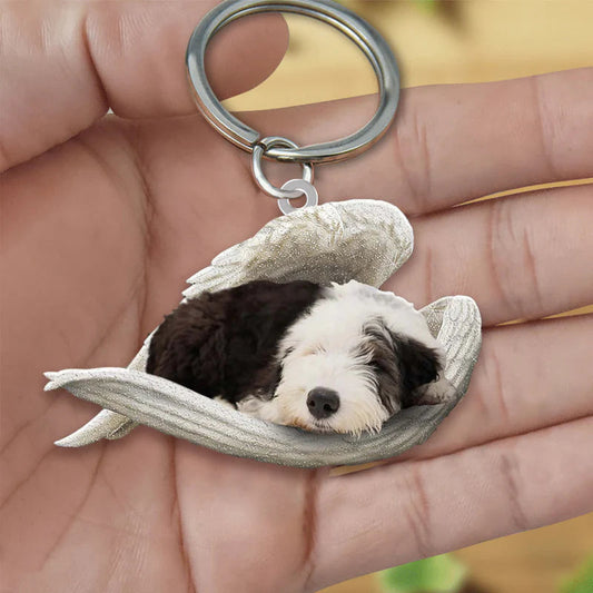 Sleeping Angel Acrylic Keychain Old English Sheepdog