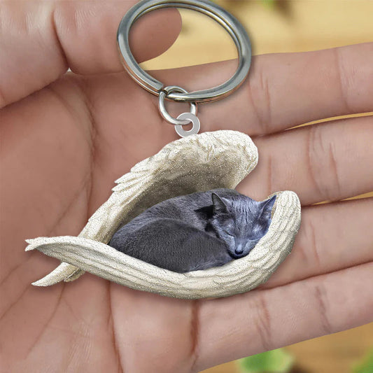 Sleeping Angel Acrylic Keychain Russian Blue Cat