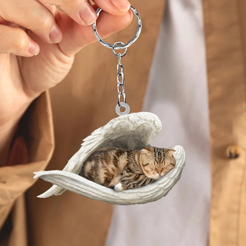 Sleeping Angel Acrylic Keychain Scottish Fold Cat