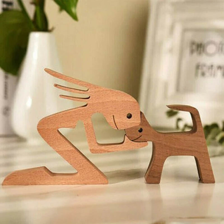 🐕Woman and Cat Wood Sculpture Ornaments