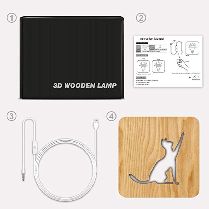 Cat Shape 1 Wooden Decorative Light