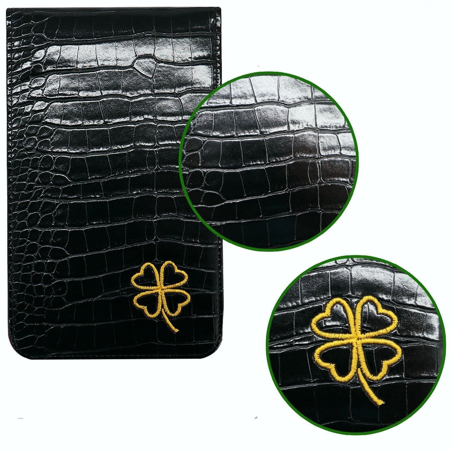 Golf Paradise Leather Lucky Clover Scorecard Holder (Black)