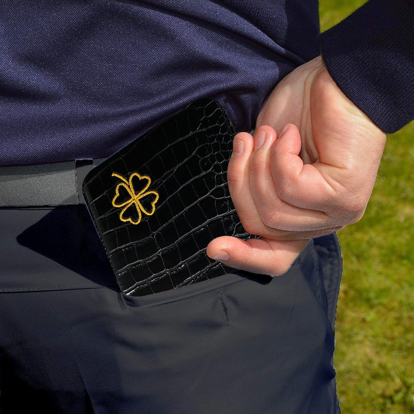 Golf Paradise Leather Lucky Clover Scorecard Holder (Black)