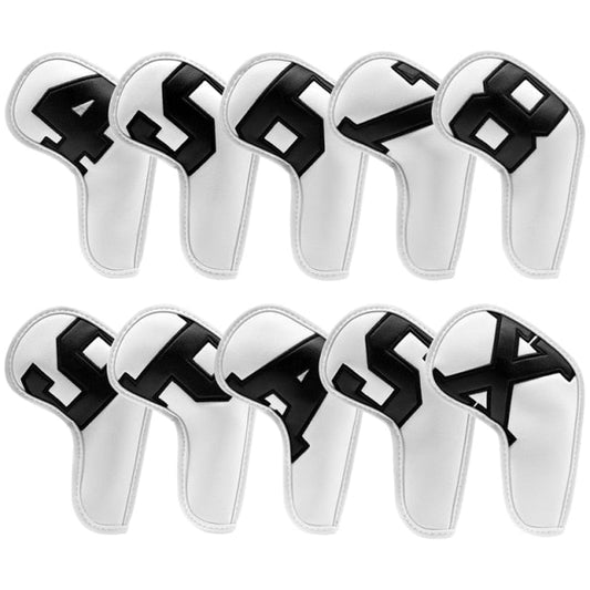 Golf Paradise Ultra Protection Iron Clubhead Covers (Iron 4-9 & Wedges) (White With Black Text)