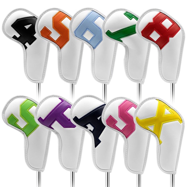 Golf Paradise Ultra Protection Iron Clubhead Covers (Iron 4-9 & Wedges) (White With Rainbow Text)