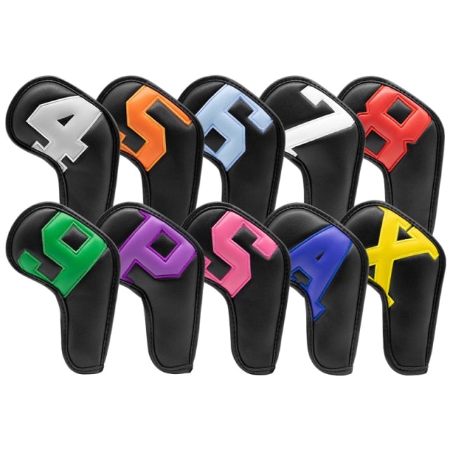 Golf Paradise Ultra Protection Iron Clubhead Covers (Iron 4-9 & Wedges) (Black With Rainbow Text)